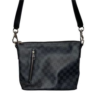 New LOUIS VUITTON Damier Graphite Shoulder Bag with Leather Strap